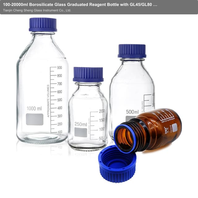 100-20000ml Borosilicate Glass Graduated Reagent Bottle with GL45/GL80 Blue Screw Cap