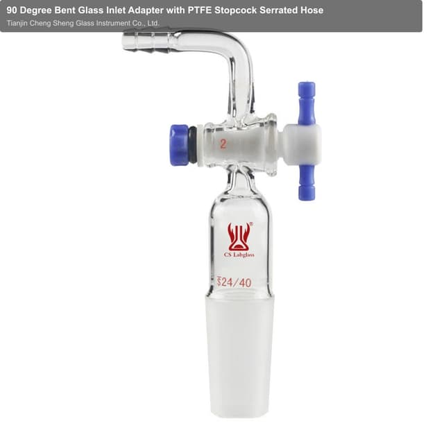 90 Degree Bent Glass Inlet Adapter with PTFE Stopcock Serrated Hose