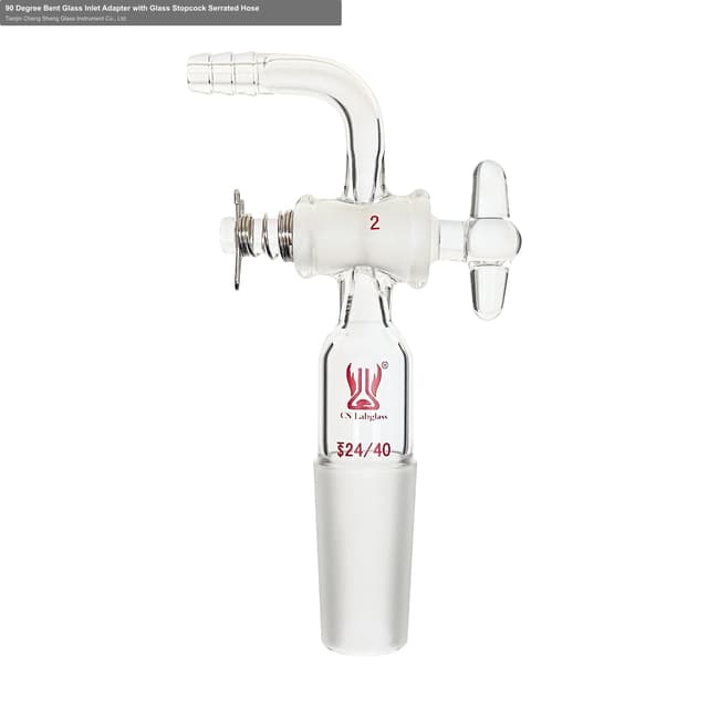 90 Degree Bent Glass Inlet Adapter with Glass Stopcock Serrated Hose