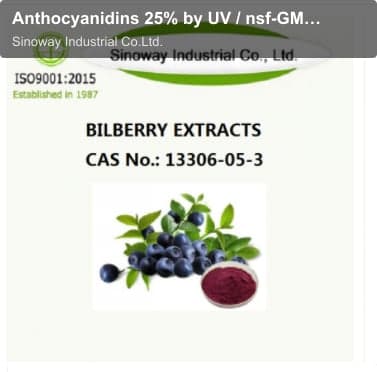 Anthocyanidins 25% by UV / nsf-GMP/ISO/HACCP/Kosher/HALAL BILBERRY EXTRACT 13306-05-3