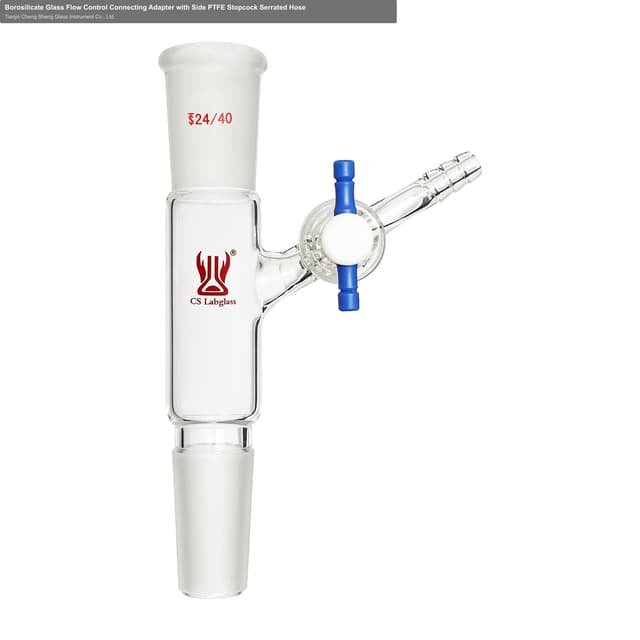 Borosilicate Glass Flow Control Connecting Adapter with Side PTFE Stopcock Serrated Hose