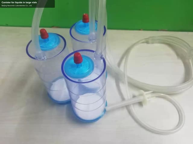 Canister for liquids in large vials