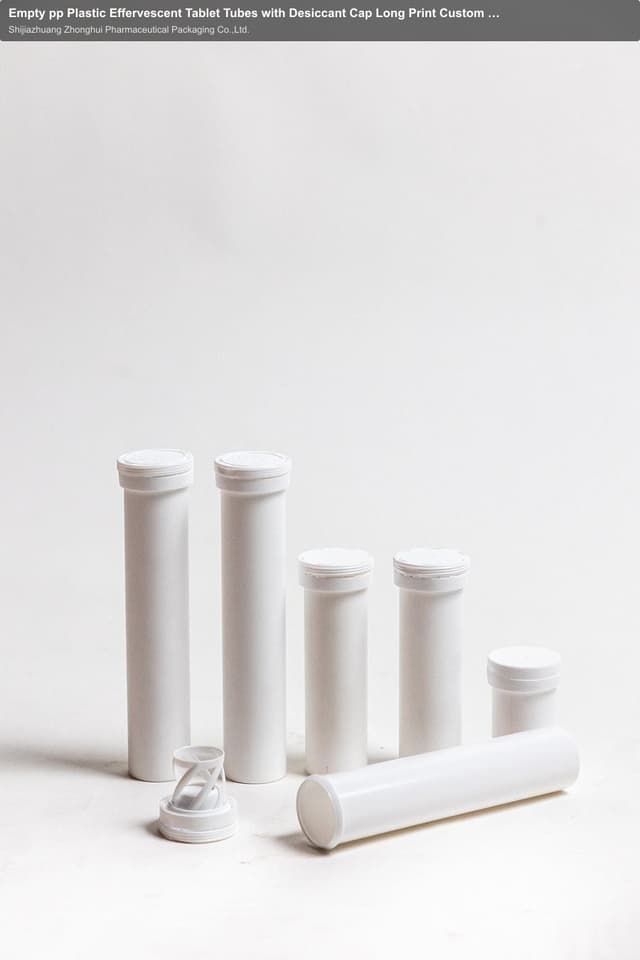 Empty pp Plastic Effervescent Tablet Tubes with Desiccant Cap Long Print Custom Candy Container