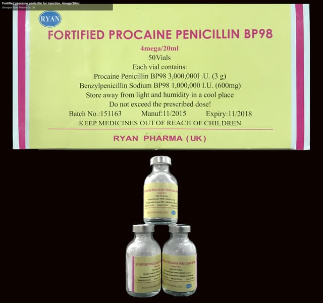 Fortified procaine penicillin for injection, 4mega/20ml