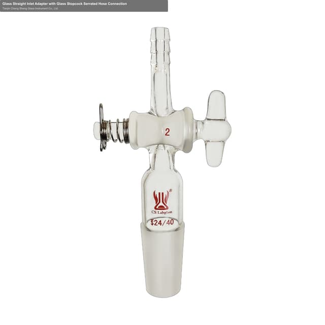 Glass Straight Inlet Adapter with Glass Stopcock Serrated Hose Connection