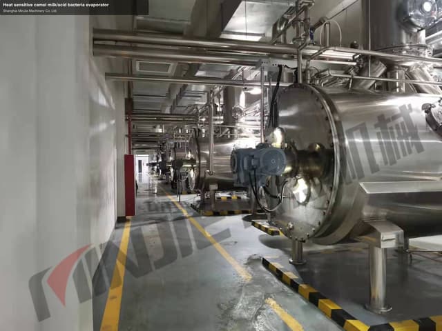 Heat sensitive camel milk/acid bacteria evaporator