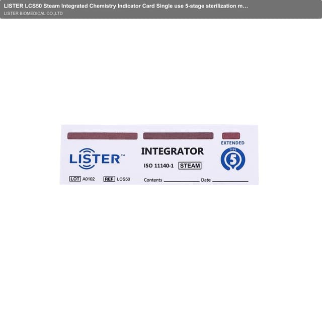 LISTER LCS50 Steam Integrated Chemistry Indicator Card Single use 5-stage sterilization monitoring in accordance with ISO