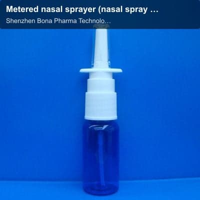 Metered nasal sprayer (nasal spray pump), screw on, snap on, crimp on.
