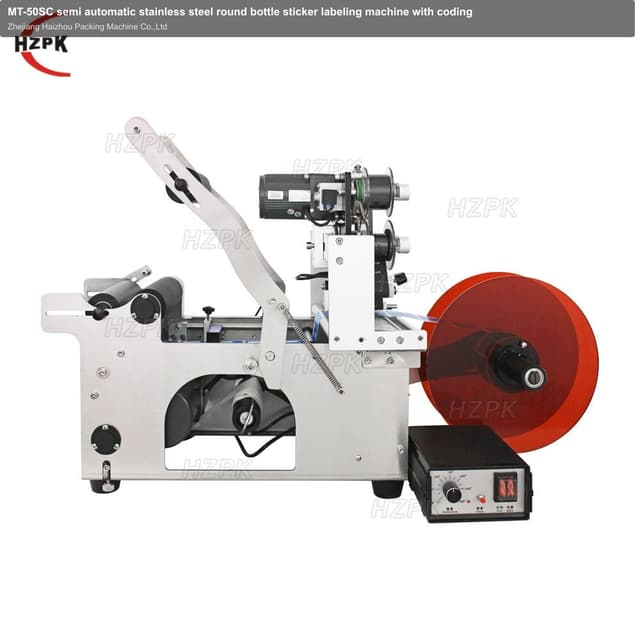 MT-50SC semi automatic stainless steel round bottle sticker labeling machine with coding
