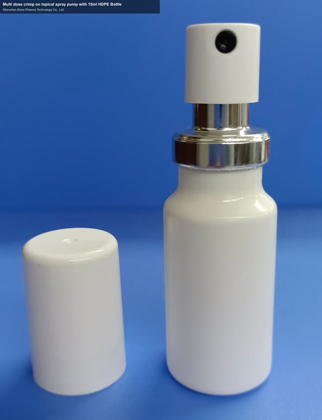 Multi dose crimp on topical spray pump with 15ml HDPE Bottle