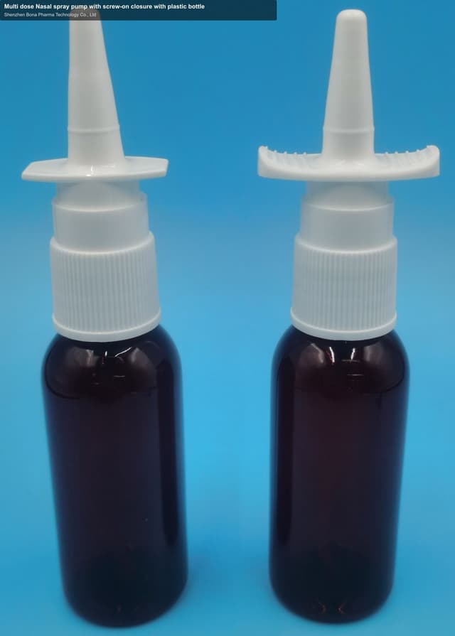 Multi dose Nasal spray pump with screw-on closure with plastic bottle