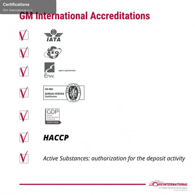 Gm International s.r.l. offer service "Certifications"