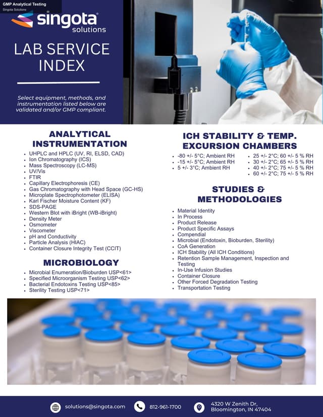 Singota Solutions offer service "GMP Analytical Testing"