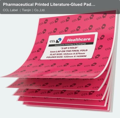 Pharmaceutical Printed Literature-Glued Pads-3 Up 2 Folds