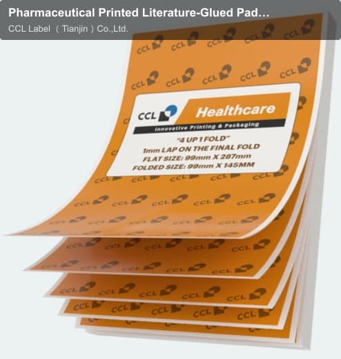 Pharmaceutical Printed Literature-Glued Pads-4 up 1 Fold