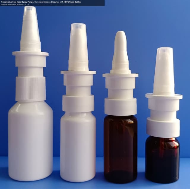 Preservative Free Nasal Spray Pumps, Screw on/ Snap on Closures, with HDPE/Glass Bottles