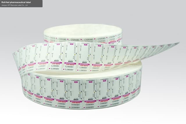 Roll-fed pharmaceutical label