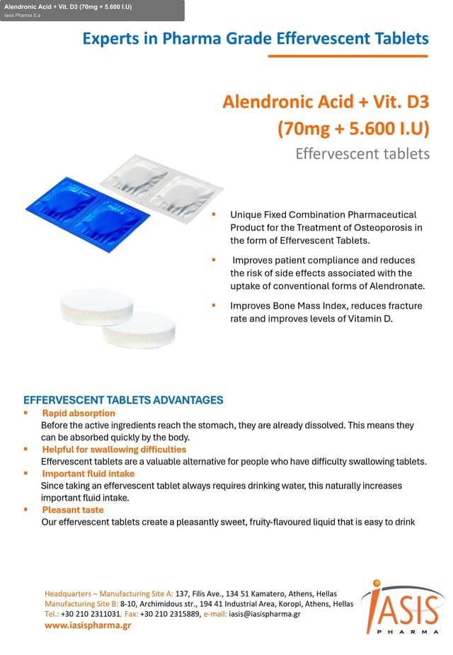 Iasis Pharma S.a sell "Alendronic Acid + Vit. D3 (70mg + 5.600 I.U)"