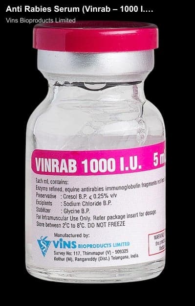 Vins Bioproducts Limited sell "Anti Rabies Serum (Vinrab – 1000 I.U) 5ml Liquid"