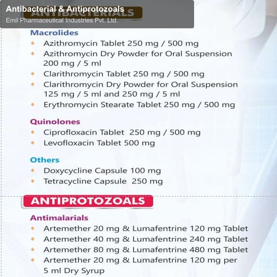 Emil Pharmaceutical Industries Pvt. Ltd. sell "Antibacterial & Antiprotozoals"