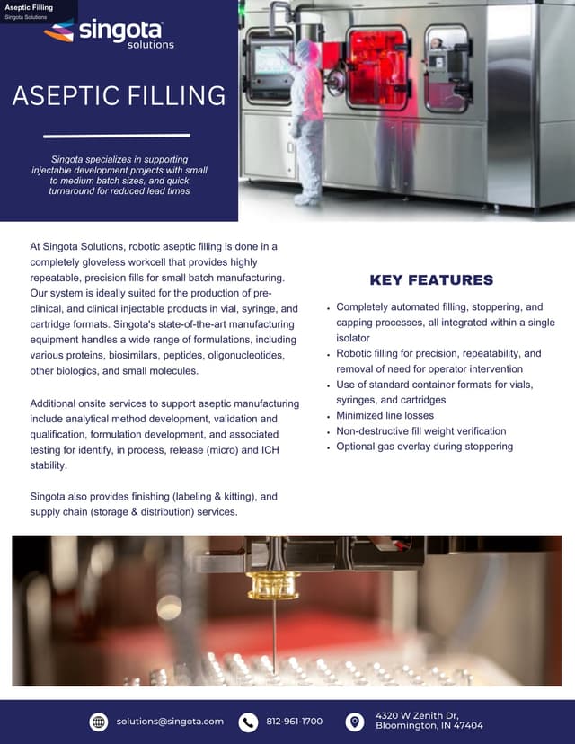 Singota Solutions sell "Aseptic Filling"