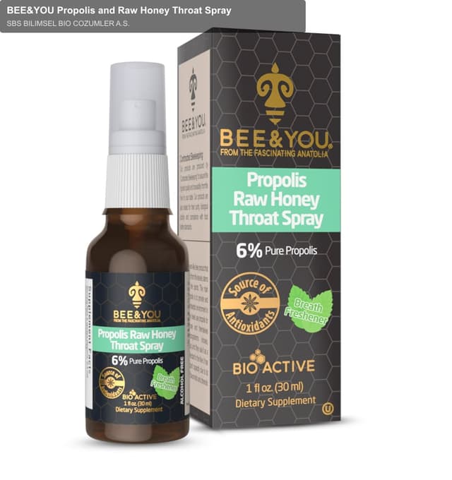 SBS BILIMSEL BIO COZUMLER A.S. sell "BEE&YOU Propolis and Raw Honey Throat Spray"