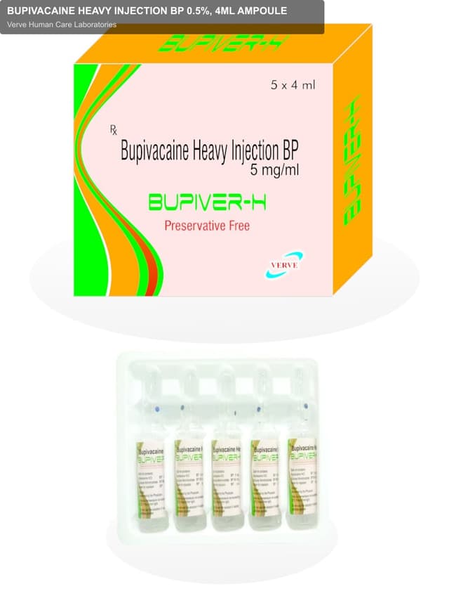 Verve Human Care Laboratories sell "BUPIVACAINE HEAVY INJECTION BP 0.5%, 4ML AMPOULE"