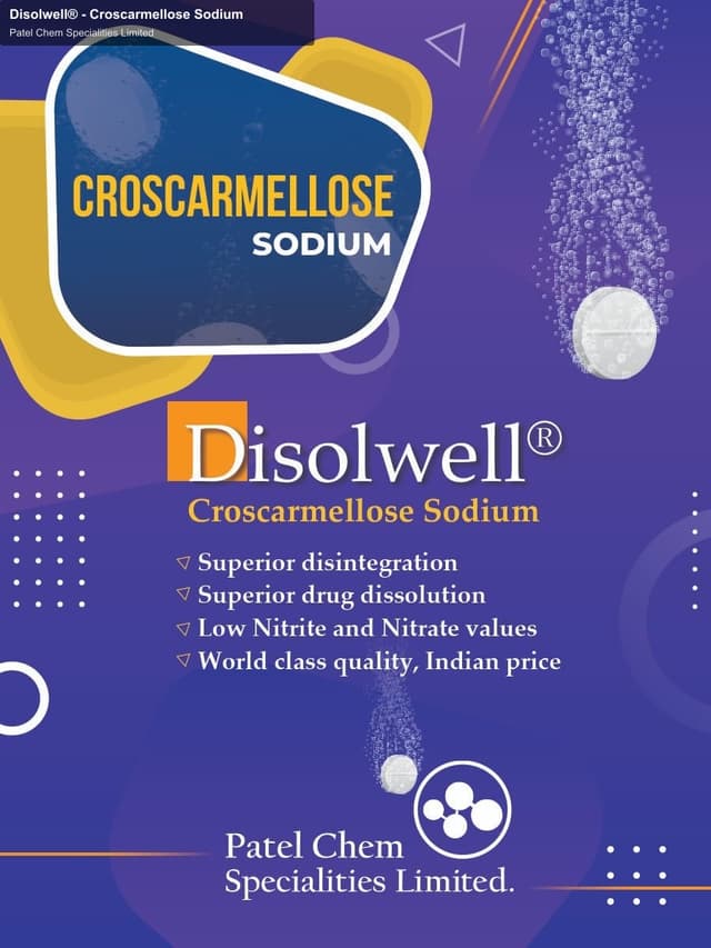 Patel Chem Specialities Limited sell "Disolwell® - Croscarmellose Sodium"