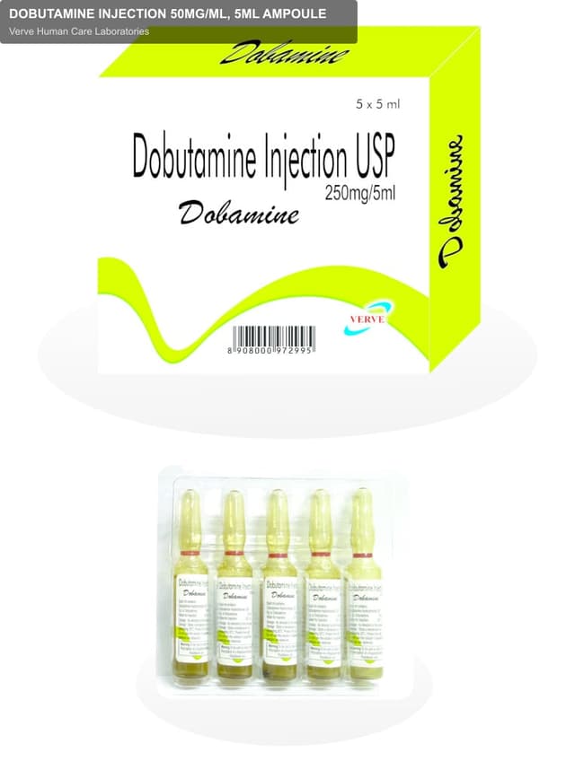 Verve Human Care Laboratories sell "DOBUTAMINE INJECTION 50MG/ML, 5ML AMPOULE"