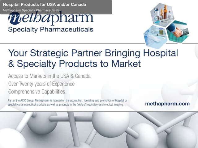 Methapharm Specialty Pharmaceuticals sell "Hospital Products for USA and/or Canada"