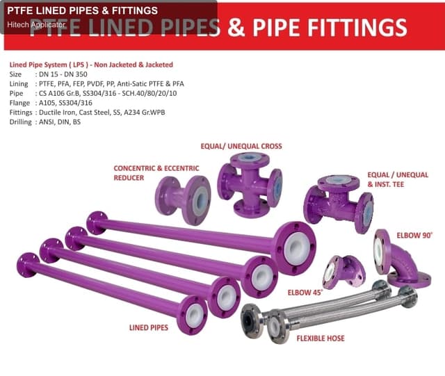 Hitech Applicator sell "PTFE LINED PIPES & FITTINGS"