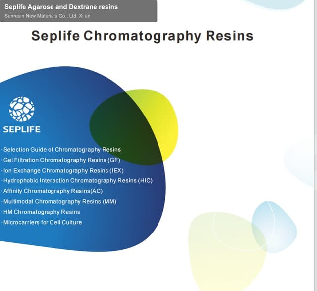 Sunresin New Materials Co., Ltd. Xi an sell "Seplife Agarose and Dextrane resins"