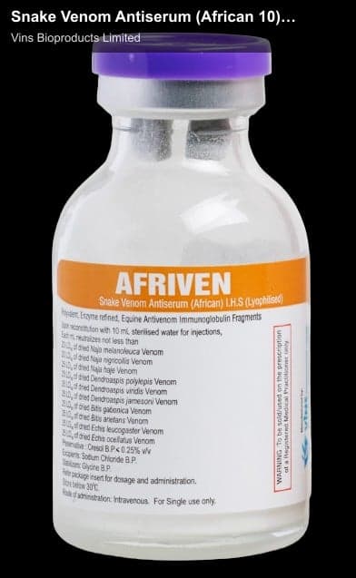 Vins Bioproducts Limited sell "Snake Venom Antiserum (African 10) I.H.S - [AFRIVEN]"