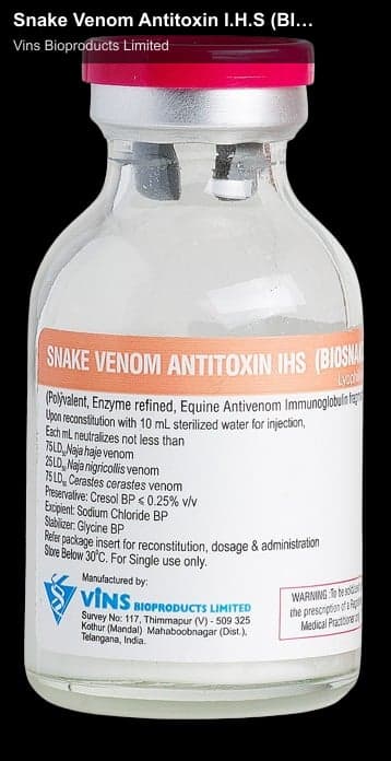 Vins Bioproducts Limited sell "Snake Venom Antitoxin I.H.S (BIOSNAKE)"