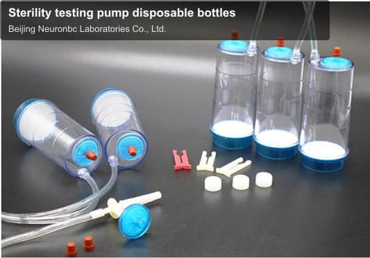 Sterility testing pump disposable bottles