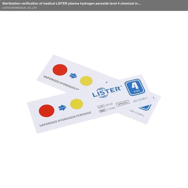 Sterilization verification of medical LISTER plasma hydrogen peroxide level 4 chemical indicator internal monitoring strip