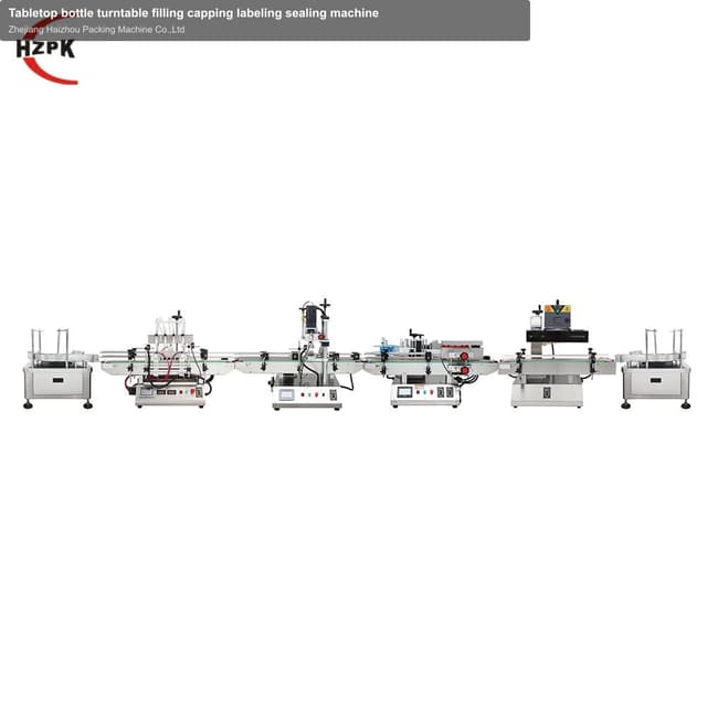 Tabletop bottle turntable filling capping labeling sealing machine