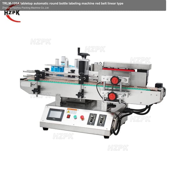 TRLM-120A tabletop automatic round bottle labeling machine red belt linear type