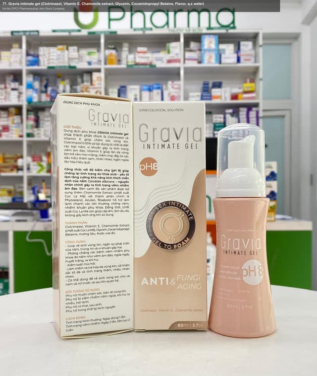 Ha Noi CPC1 Pharmaceutical Joint Stock Company sell "77. Gravia intimate gel (Clotrimazol, Vitamin E, Chamomile extract, Glycerin, Cocamidopropyl Betaine, Flavor, q.s water)"