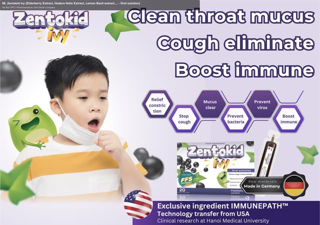 Ha Noi CPC1 Pharmaceutical Joint Stock Company sell "96. Zentokid Ivy (Elderberry Extract, Hedera Helix Extract, Lemon Basil extract,... - Oral solution)"