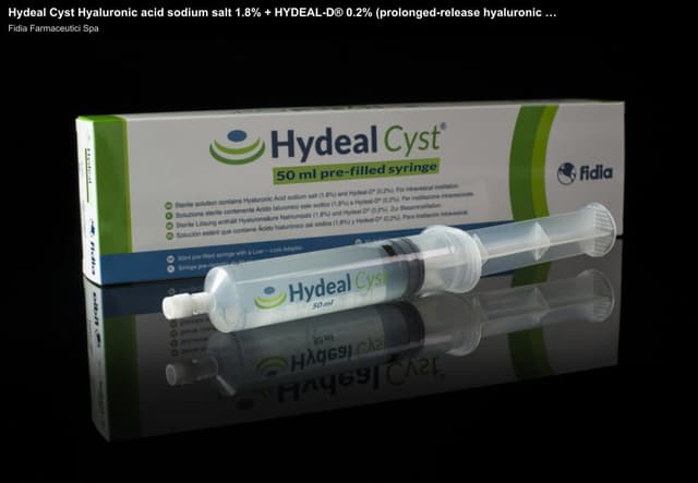 Fidia Farmaceutici Spa sell "Hydeal Cyst Hyaluronic acid sodium salt 1.8% + HYDEAL-D® 0.2% (prolonged-release hyaluronic acid derivative)"