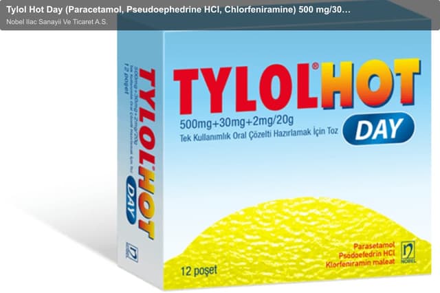 Nobel Ilac Sanayii Ve Ticaret A.S. sell "Tylol Hot Day (Paracetamol, Pseudoephedrine HCI, Chlorfeniramine) 500 mg/30 mg/2 mg Sachet"